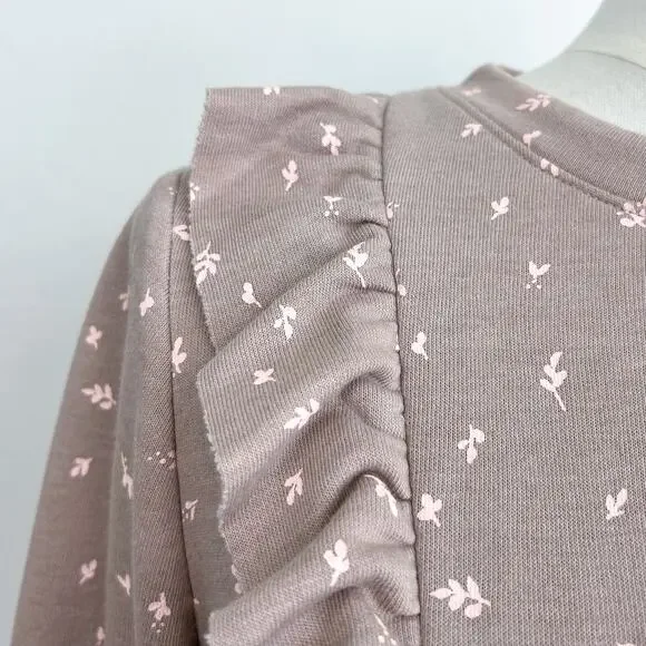 LC Lauren Conrad Tiny Floral Ruffle Terry Cloth Crewneck Sweatshirt OX - Picture 4 of 7